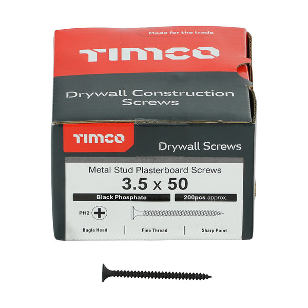 TIMCO Drywall Fine Thread Bugle Head Black Screws - 3.5 x 50 (200pcs)