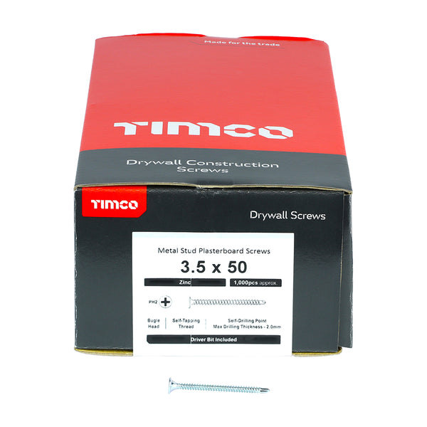 TIMCO Drywall Self-Drilling Bugle Head Silver Screws - 3.5 x 50 (1000pcs)
