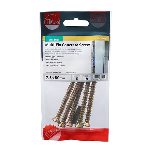 TIMCO Concrete Screws Flat Countersunk Gold - 7.5 x 60 (6pcs)