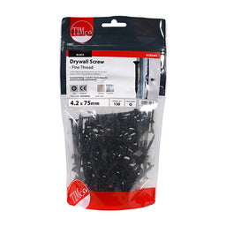 TIMCO Drywall Fine Thread Bugle Head Black Screws - 4.2 x 75 (130pcs)