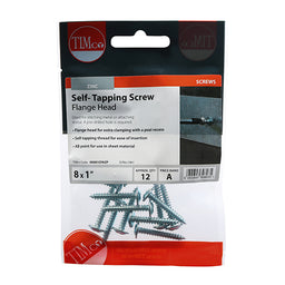 TIMCO Self-Tapping Flange Head Silver Screws - 8 x 1 (12pcs)