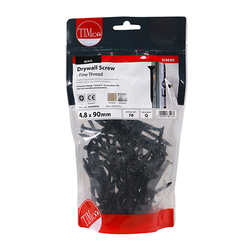 TIMCO Drywall Fine Thread Bugle Head Black Screws - 4.8 x 90 (70pcs)