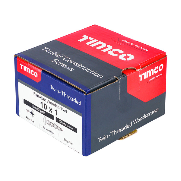 TIMCO Twin-Threaded Round Head Black Woodscrews - 10 x 1 (200pcs)