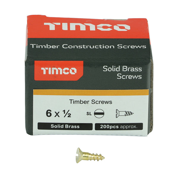 TIMCO Solid Brass Countersunk Woodscrews - 6 x 1/2 (200pcs)
