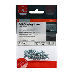 TIMCO Self-Tapping Pan Head Silver Screws - 6 x 1/4 (30pcs)