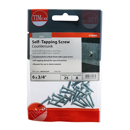 TIMCO Self-Tapping Countersunk Silver Screws - 6 x 3/4 (25pcs)
