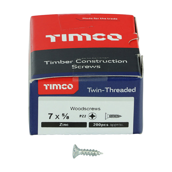 TIMCO Twin-Threaded Countersunk Silver Woodscrews - 7 x 5/8 (200pcs)