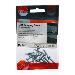 TIMCO Self-Tapping Flange Head Silver Screws - 8 x 3/4 (14pcs)