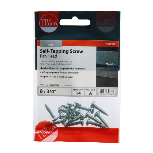 TIMCO Self-Tapping Pan Head Silver Screws - 8 x 3/4 (14pcs)