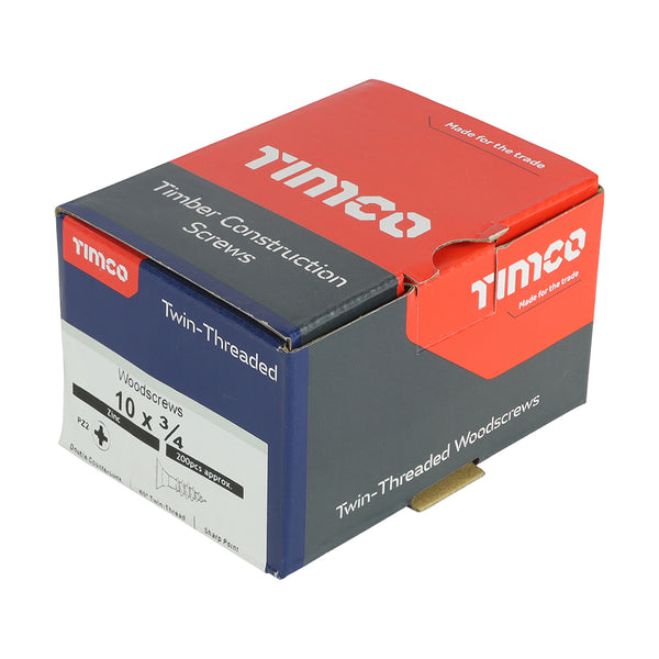 TIMCO Twin-Threaded Countersunk Silver Woodscrews - 10 x 3/4 (200pcs)