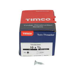 TIMCO Twin-Threaded Countersunk Silver Woodscrews - 10 x 3/4 (200pcs)