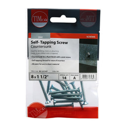 TIMCO Self-Tapping Countersunk Silver Screws - 8 x 1 1/2 (14pcs)