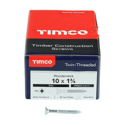 TIMCO Twin-Threaded Countersunk Silver Woodscrews - 10 x 1 3/4 (200pcs)