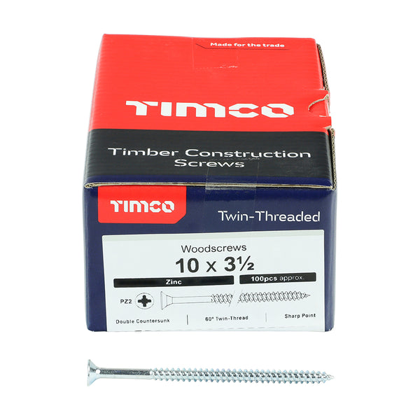 TIMCO Twin-Threaded Countersunk Silver Woodscrews - 10 x 3 1/2 (100pcs)