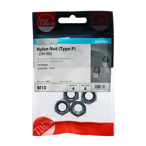 TIMCO Nylon Insert Nuts Type P DIN982 Silver - M10 (4pcs)