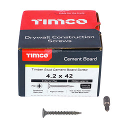TIMCO Twin-Cut Cement Board Countersunk Exterior Silver Screws - 4.2 x 42 (200pcs)