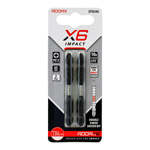 TIMCO X6 Double Ended Pozi Bit - No.2 x 65 (2pcs)