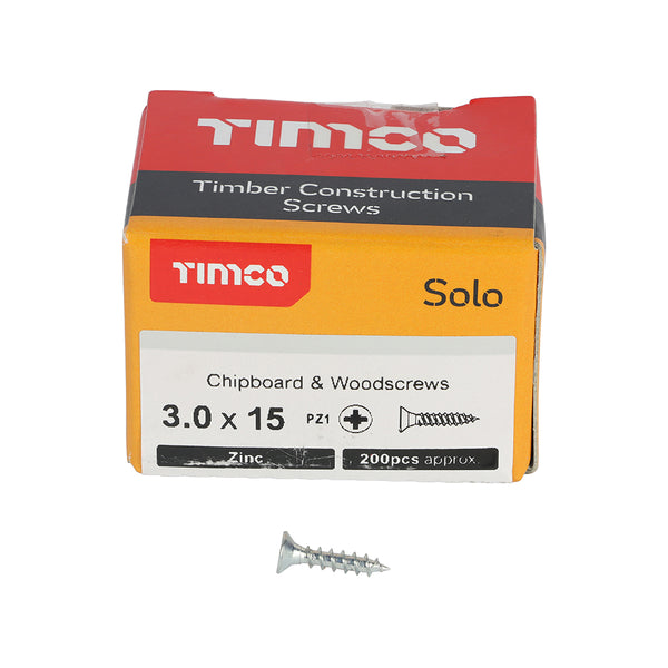 TIMCO Solo Countersunk Silver Woodscrews - 3.0 x 15 (200pcs)