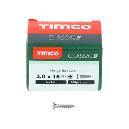 TIMCO Classic Multi-Purpose Reduced Head Countersunk Nickel Piano Hinge Woodscrews - 3.0 x 16 (200pcs)