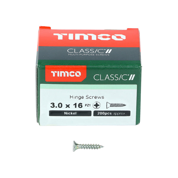 TIMCO Classic Multi-Purpose Reduced Head Countersunk Nickel Piano Hinge Woodscrews - 3.0 x 16 (200pcs)