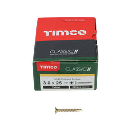 TIMCO Classic Multi-Purpose Countersunk Gold Woodscrews - 3.0 x 25 (200pcs)