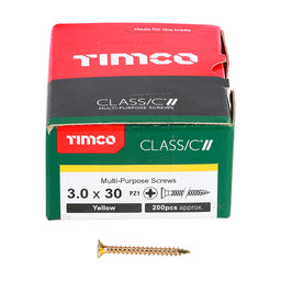 TIMCO Classic Multi-Purpose Countersunk Gold Woodscrews - 3.0 x 30 (200pcs)