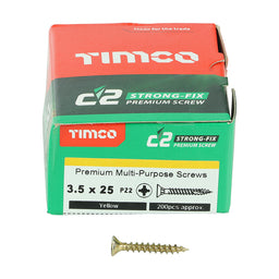 TIMCO C2 Strong-Fix Multi-Purpose Premium Countersunk Gold Woodscrews - 3.5 x 25 (200pcs)