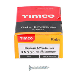 TIMCO Solo Countersunk Silver Woodscrews - 3.5 x 25 (200pcs)