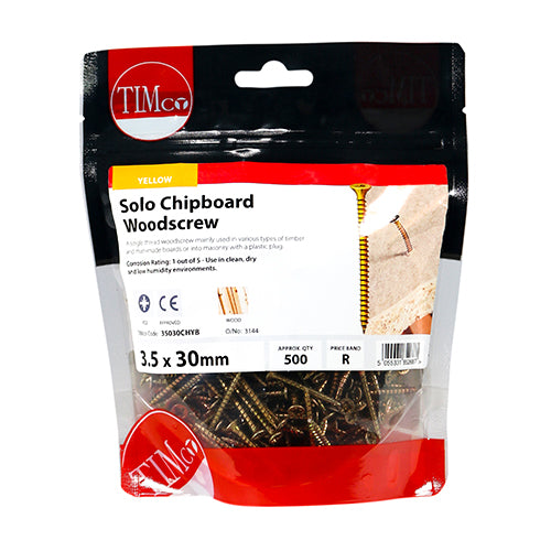 TIMCO Solo Countersunk Gold Woodscrews - 3.5 x 30 (500pcs)