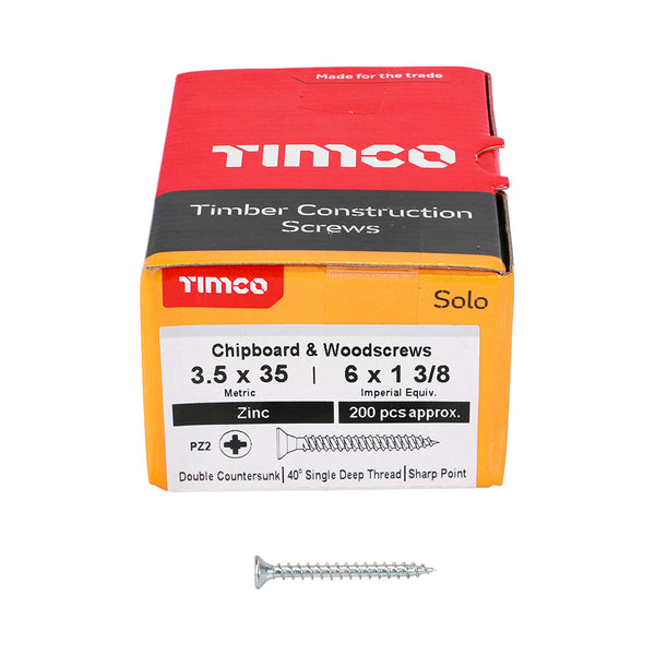 TIMCO Solo Countersunk Silver Woodscrews - 3.5 x 35 (200pcs)