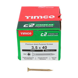 TIMCO C2 Strong-Fix Multi-Purpose Premium Countersunk Gold Woodscrews - 3.5 x 40 (200pcs)