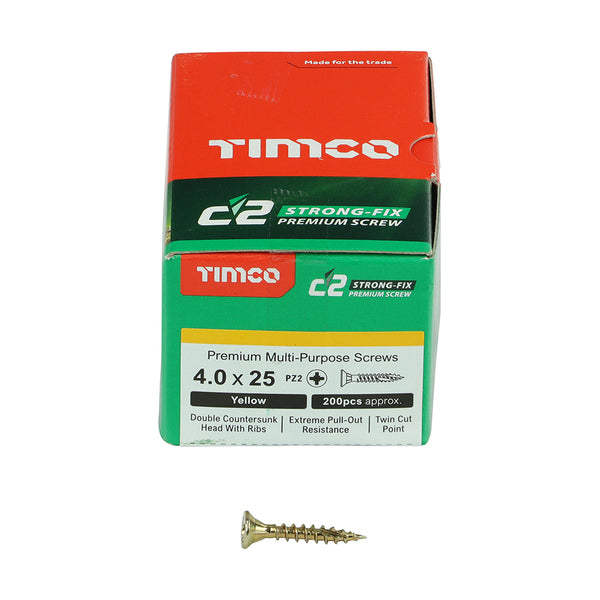 TIMCO C2 Strong-Fix Multi-Purpose Premium Countersunk Gold Woodscrews - 4.0 x 25 (200pcs)