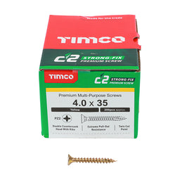 TIMCO C2 Strong-Fix Multi-Purpose Premium Countersunk Gold Woodscrews - 4.0 x 35 (200pcs)