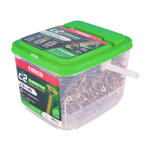 TIMCO C2 Strong-Fix Multi-Purpose Premium Countersunk Gold Woodscrews - 4.0 x 40 (1200pcs)