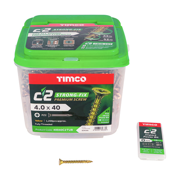 TIMCO C2 Strong-Fix Multi-Purpose Premium Countersunk Gold Woodscrews - 4.0 x 40 (1200pcs)