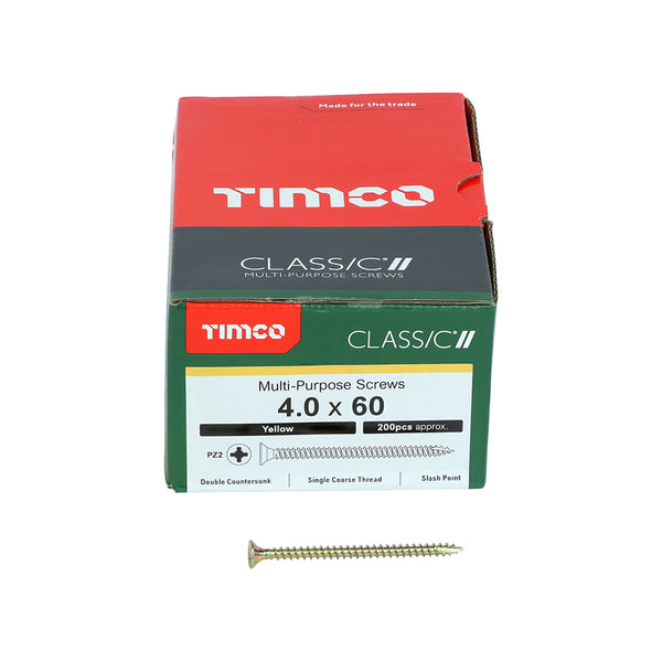 TIMCO Classic Multi-Purpose Countersunk Gold Woodscrews - 4.0 x 60 (200pcs)