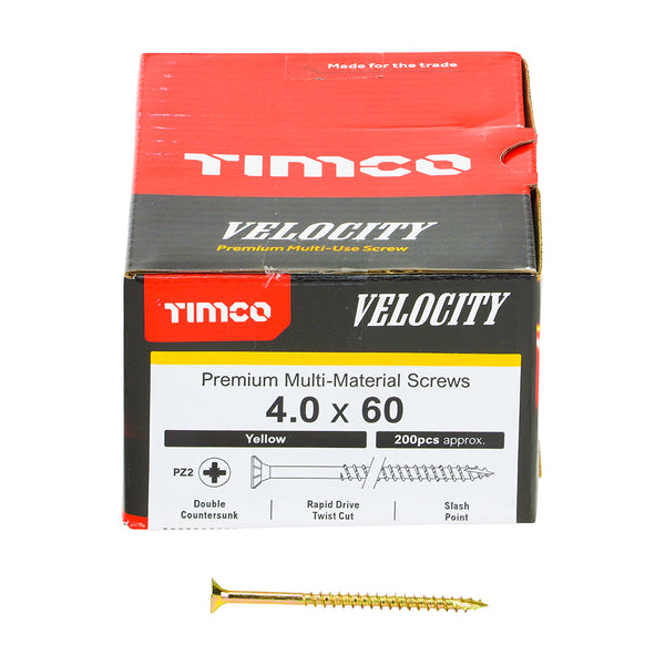 TIMCO Velocity Premium Multi-Use Countersunk Gold Woodscrews - 4.0 x 60 (200pcs)