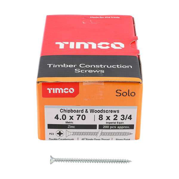 TIMCO Solo Countersunk Silver Woodscrews - 4.0 x 70 (200pcs)