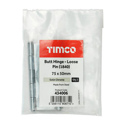 TIMCO Butt Hinges Loose Pin (1840) Steel Satin Chrome - 75 x 50 (2pcs)