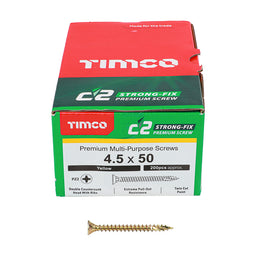 TIMCO C2 Strong-Fix Multi-Purpose Premium Countersunk Gold Woodscrews - 4.5 x 50 (200pcs)