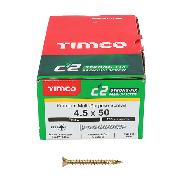 TIMCO C2 Strong-Fix Multi-Purpose Premium Countersunk Gold Woodscrews - 4.5 x 50 (200pcs)
