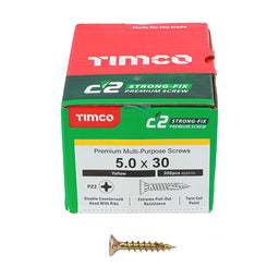TIMCO C2 Strong-Fix Multi-Purpose Premium Countersunk Gold Woodscrews - 5.0 x 30 (200pcs)