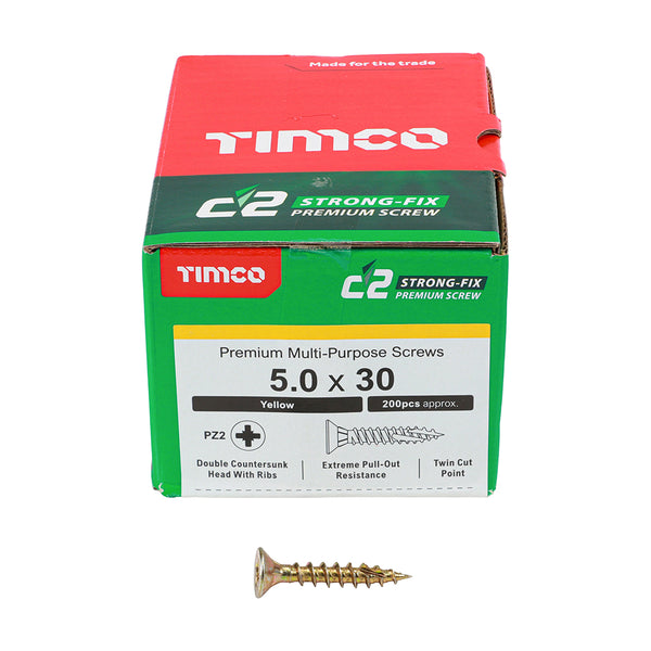 TIMCO C2 Strong-Fix Multi-Purpose Premium Countersunk Gold Woodscrews - 5.0 x 30 (200pcs)