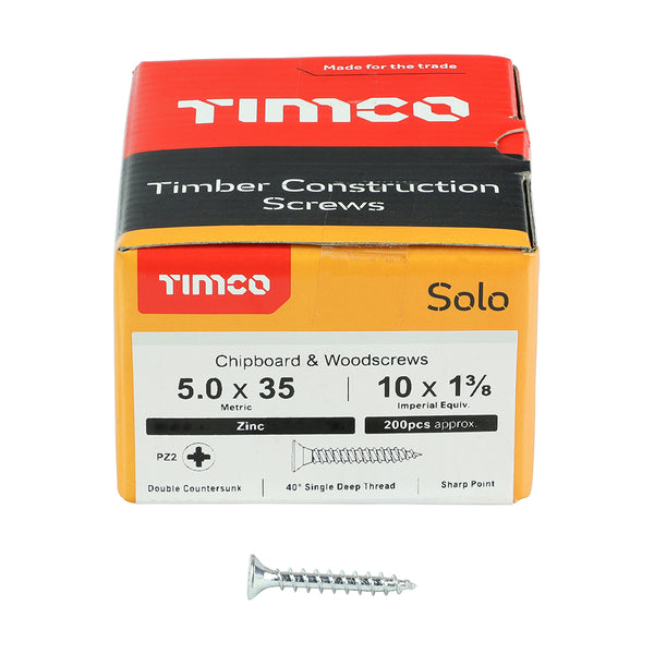 TIMCO Solo Countersunk Silver Woodscrews - 5.0 x 35 (200pcs)
