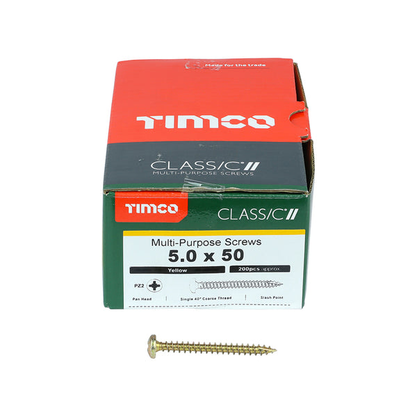 TIMCO Classic Multi-Purpose Pan Head Gold Woodscrews - 5.0 x 50 (200pcs)