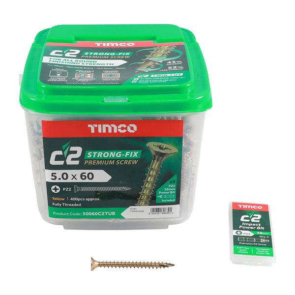 TIMCO C2 Strong-Fix Multi-Purpose Premium Countersunk Gold Woodscrews - 5.0 x 60 (400pcs)