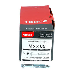 TIMCO Metal Cavity Anchors Silver - M5 x 65 (70mm Screw) (100pcs)