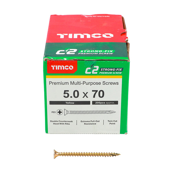 TIMCO C2 Strong-Fix Multi-Purpose Premium Countersunk Gold Woodscrews - 5.0 x 70 (200pcs)