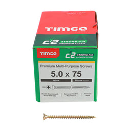 TIMCO C2 Strong-Fix Multi-Purpose Premium Countersunk Gold Woodscrews - 5.0 x 75 (200pcs)
