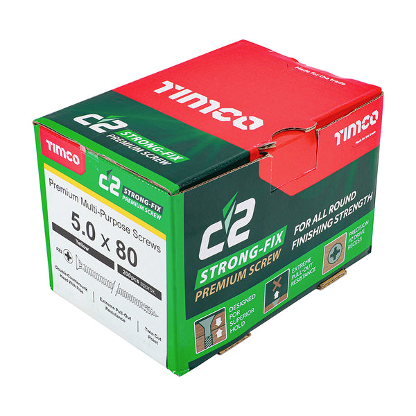 TIMCO C2 Strong-Fix Multi-Purpose Premium Countersunk Gold Woodscrews - 5.0 x 80 (200pcs)